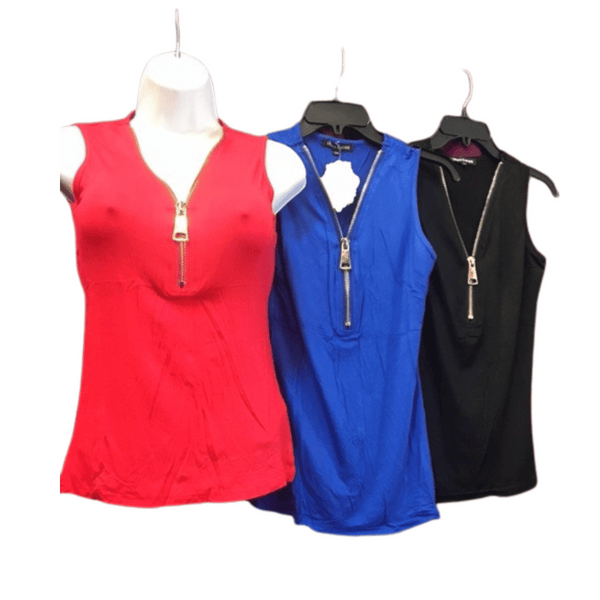 Big Zipper Sleeveless Top 6 Pack Assorted Colors (Size: S-M-L, 2-2-2)