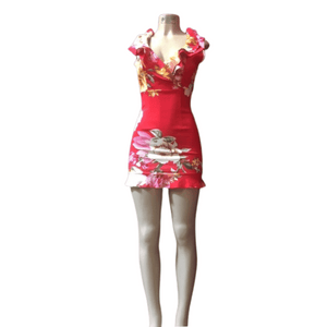 V Neck Ruffles Front Floral Dress 3 Pack (Size: S-M-L, 1-1-1)