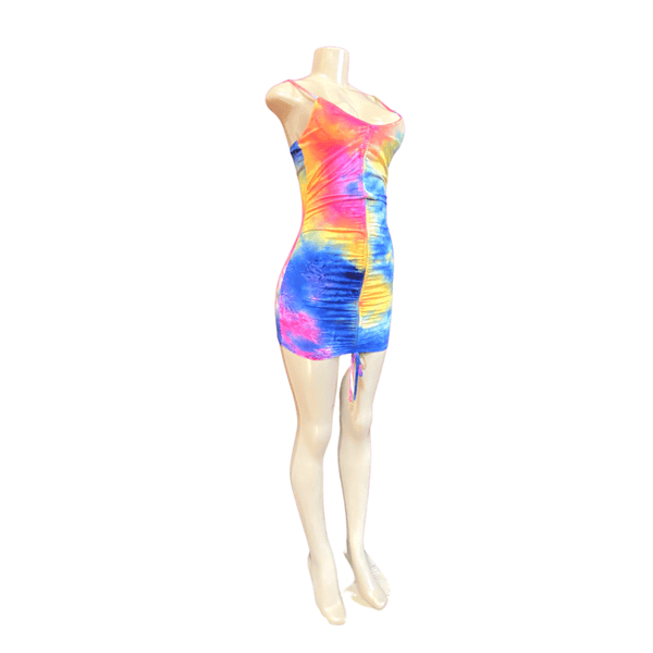 Tie-dye Tank Top Cinched Tight Fit Dress Assorted Colors 3 Pack (S-M-L, 1-1-1)