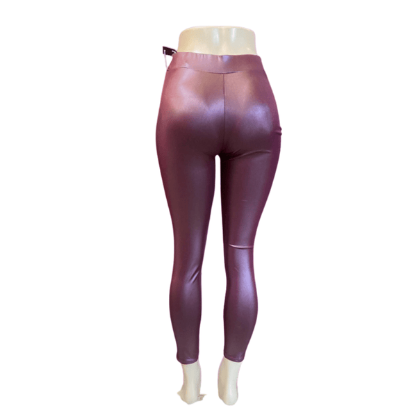 High Waist 6 Brushed Gold Button Ornamentation Leather Look Leggings 6 Pack Per Color (Size: S/M-L/XL, 3-3)